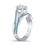One Carat Oval Blue Diamond Accent Bridal Set