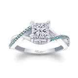 One Carat Princess Cut Blue Diamond Accent Ring