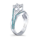 One Carat Princess Cut Blue Diamond Accent Bridal Set