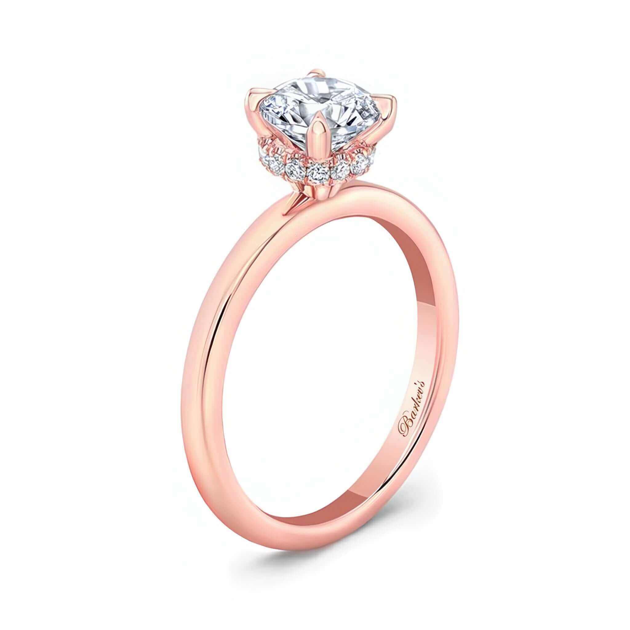 Round Hidden Halo Engagement Ring featuring a round center and micro pave diamond halo for a modern minimalistic style.