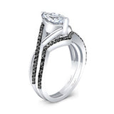 1 Carat Marquise Black Diamond Accent Moissanite Ring Set