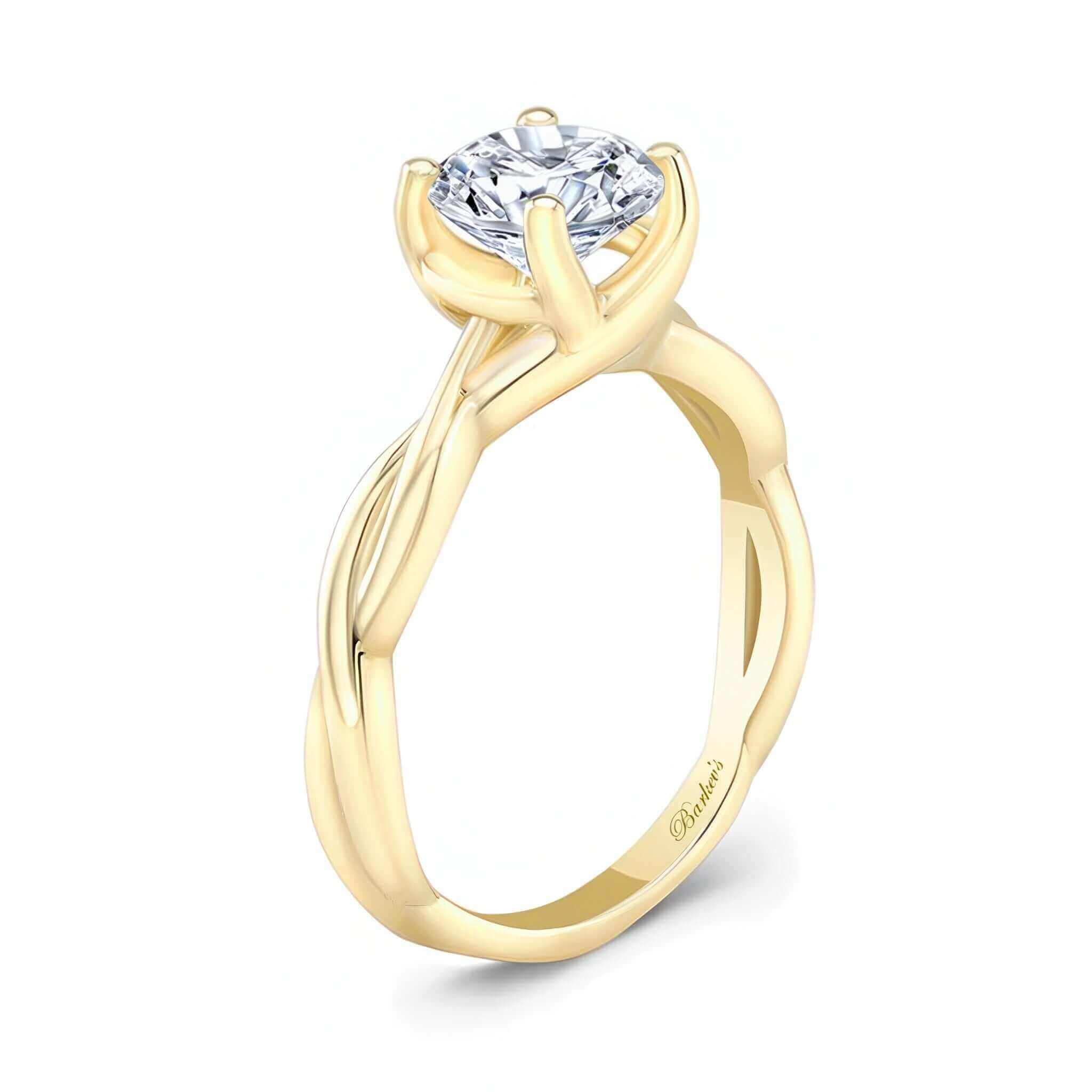 Lab Grown Diamond Twist Solitaire Engagement Ring with a unique curving twist shank and a round center diamond.