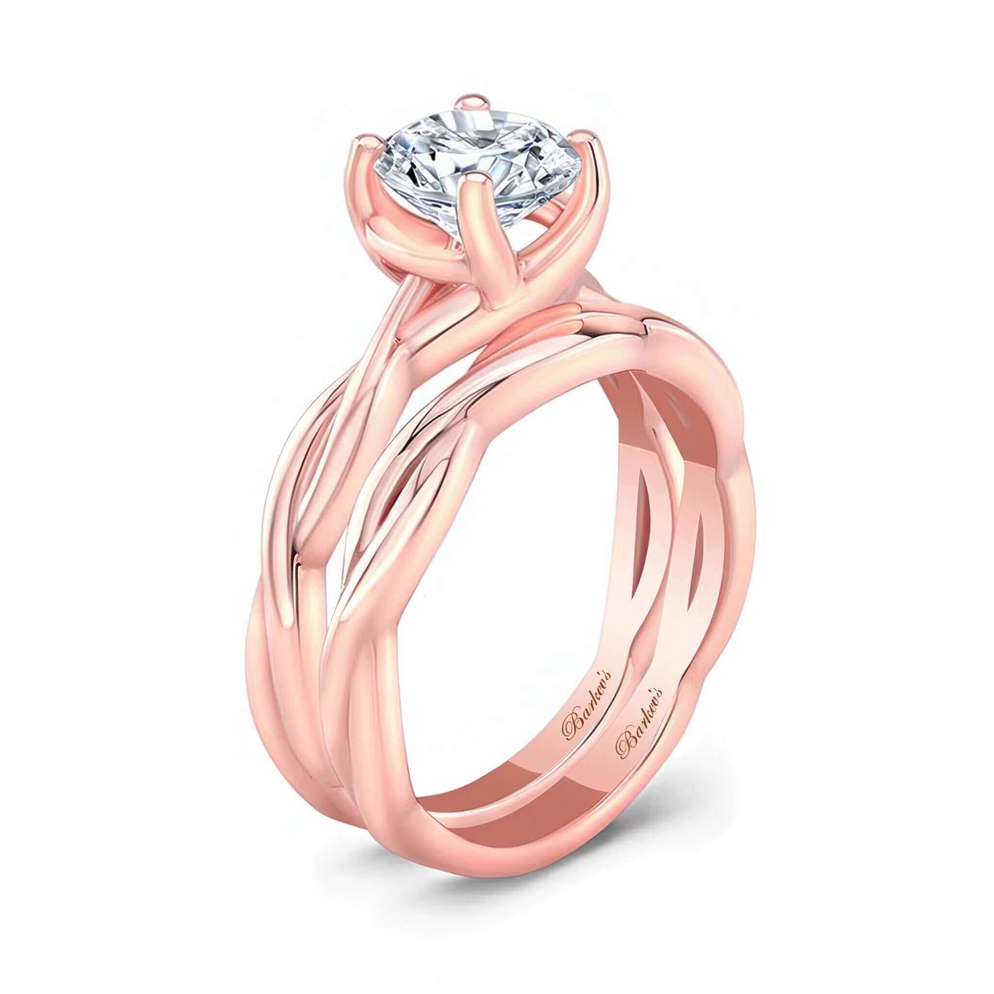 Lab Grown Diamond Twist Solitaire Bridal Set with unique curving shank and round center diamond.