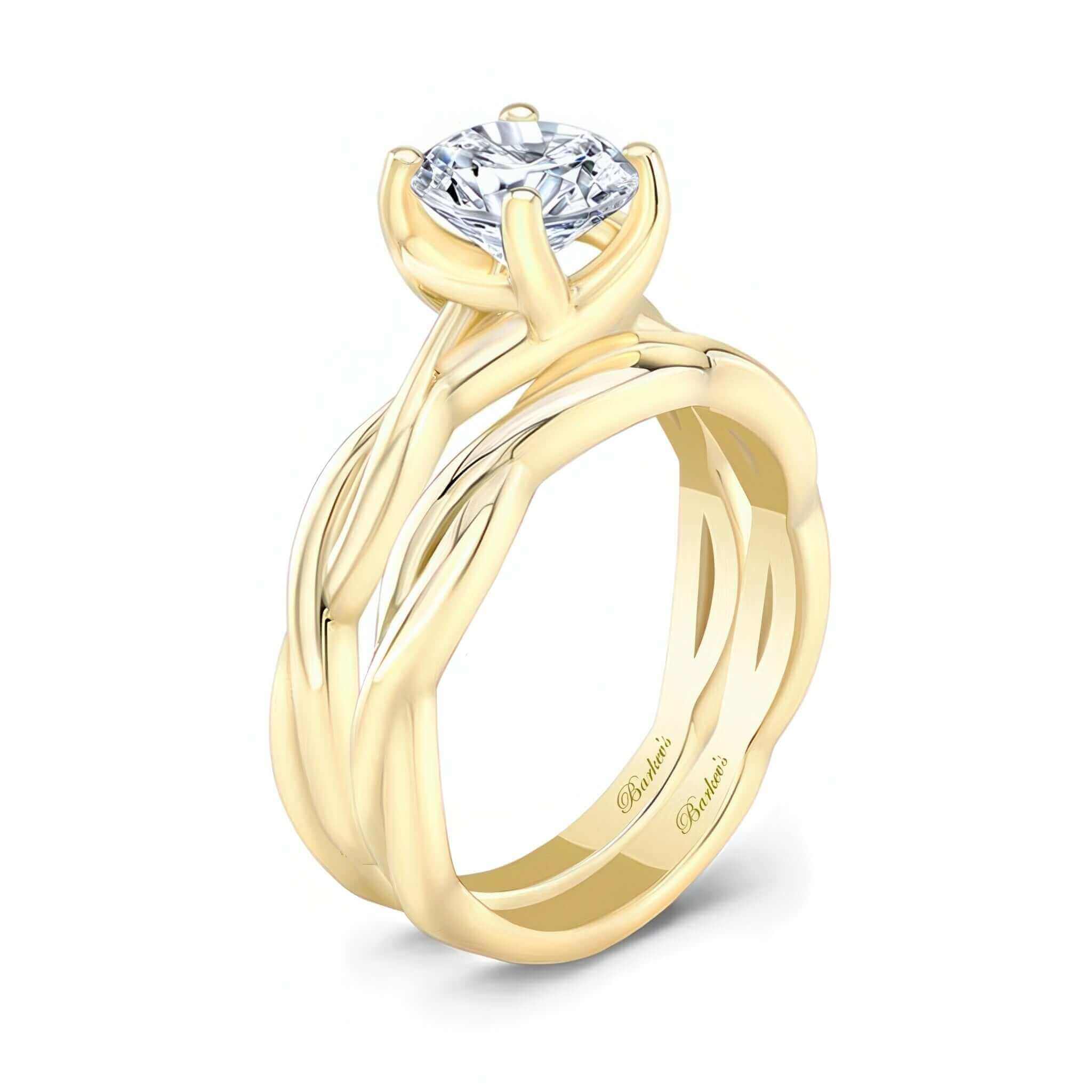 Lab Grown Diamond Twist Solitaire Bridal Set with a unique twisting shank and a round center diamond.