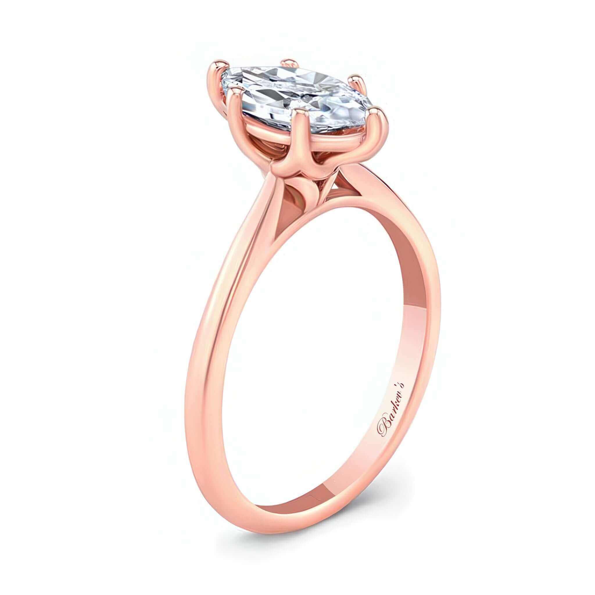 Marquise Lab Grown Diamond Solitaire Ring with elegant six prong setting and smooth flowing curves.