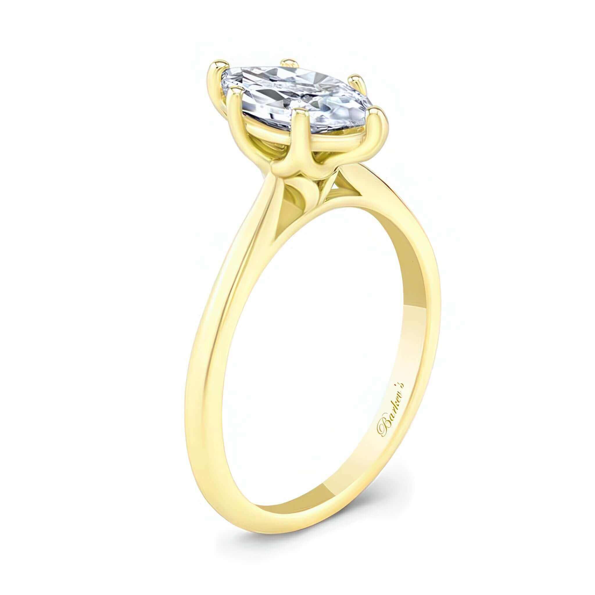 Marquise Lab Grown Diamond Solitaire Ring in yellow gold with smooth prong setting and stunning marquise diamond center.