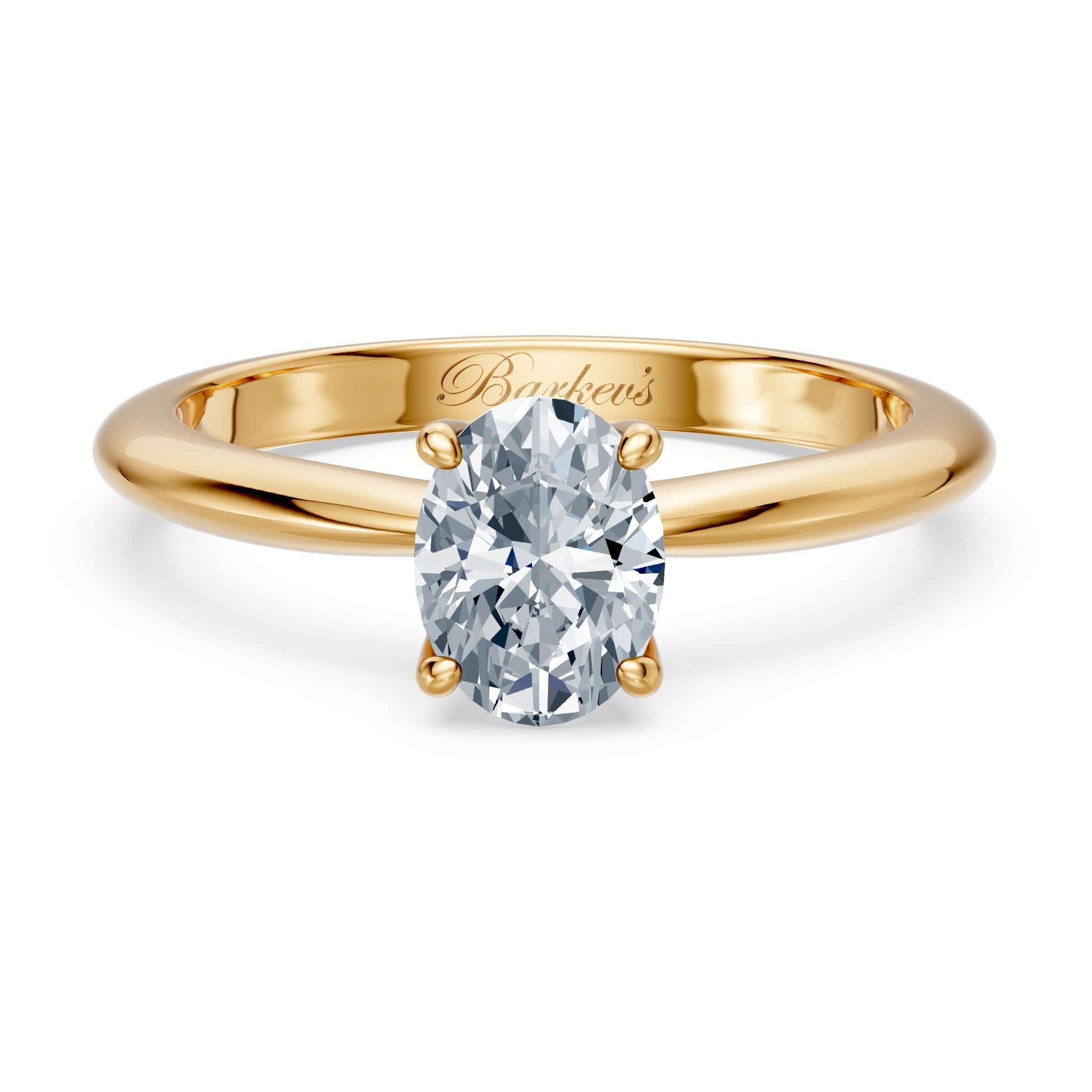 1 Carat Oval Solitaire Diamond Ring displayed on a shiny gold shank with a comfort fit design.