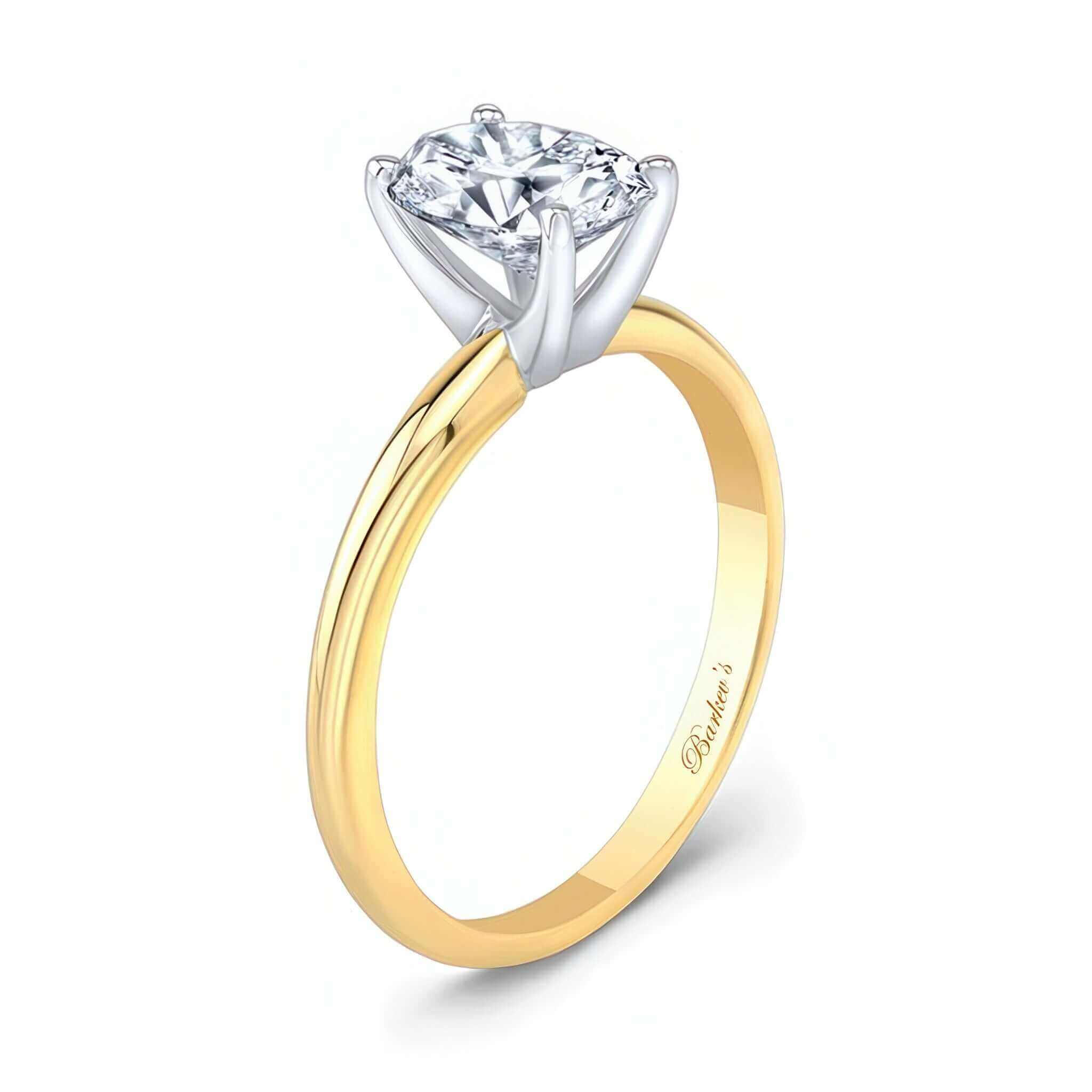 2 Carat Oval Solitaire Lab Grown Diamond Ring with prong set diamond on gold shank for elegance.