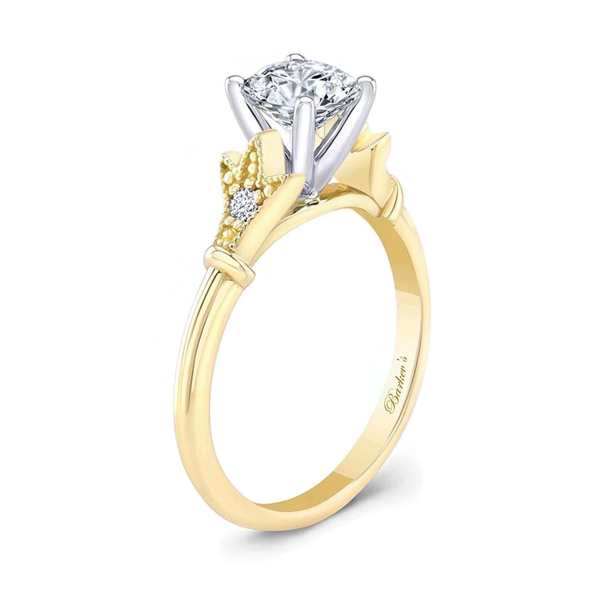 Petite Leaf Moissanite Engagement Ring with vintage leaf motif and round center diamond.