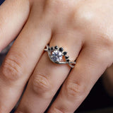 Moissanite Unique Engagement Ring With Black Diamond Accents
