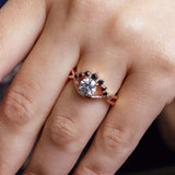 Moissanite Unique Engagement Ring With Black Diamond Accents
