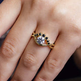 Moissanite Unique Engagement Ring With Black Diamond Accents