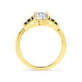 Moissanite Unique Engagement Ring With Black Diamond Accents