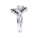Moissanite Unique Wedding Set With Black Diamond Accents