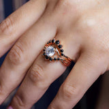 Moissanite Unique Wedding Set With Black Diamond Accents