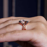 Moissanite Unique Wedding Set With Black Diamond Accents