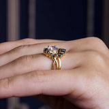 Moissanite Unique Wedding Set With Black Diamond Accents