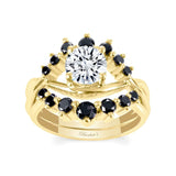 Moissanite Unique Wedding Set With Black Diamond Accents