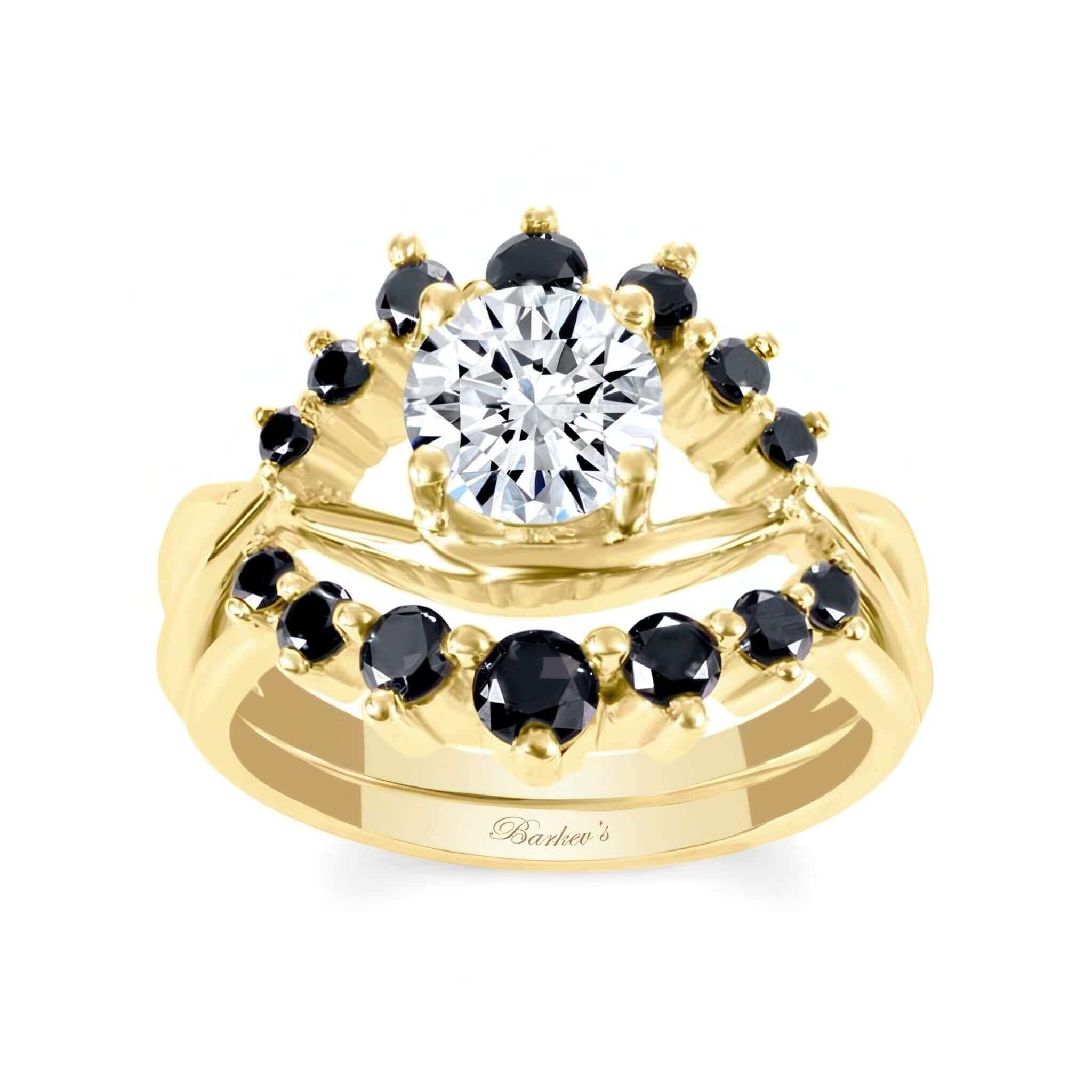 Unique Wedding Set With Black Diamond Accents