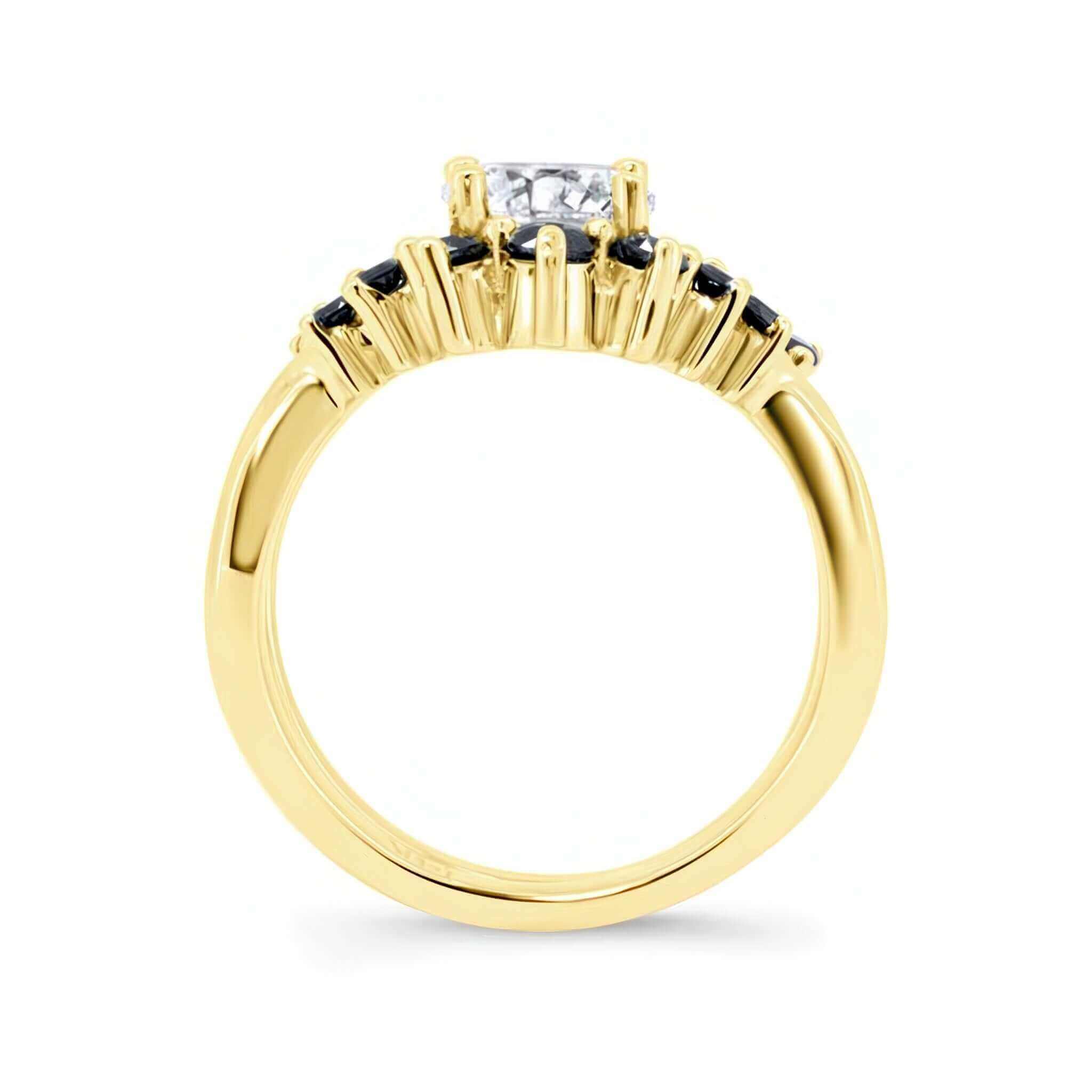 Moissanite Unique Wedding Set With Black Diamond Accents