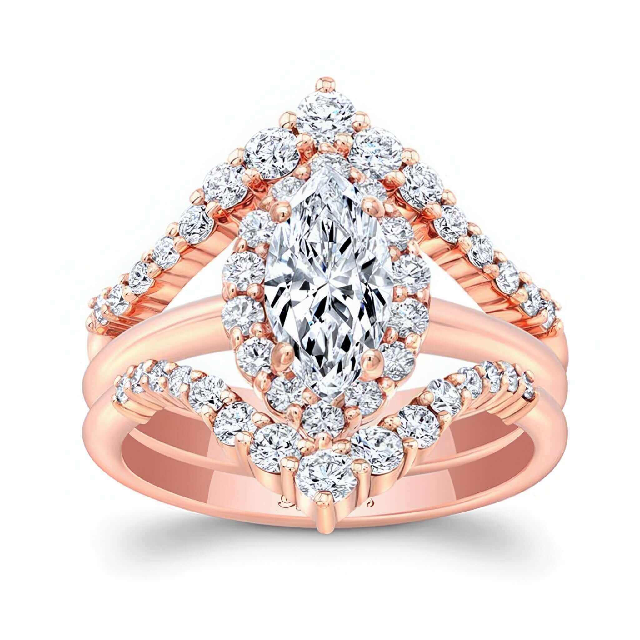 Marquise Cut Diamond Wedding Set With 2 Bands