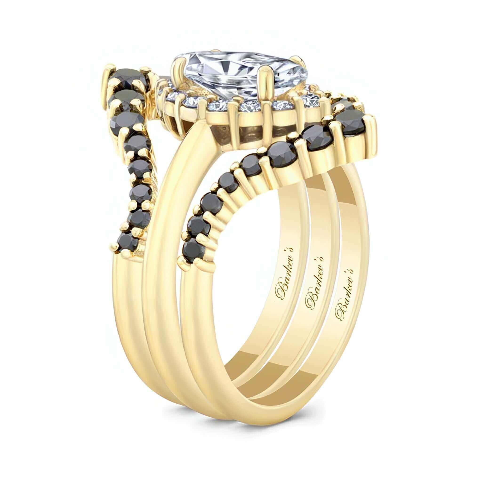 Marquise Cut Diamond Wedding Set With 2 Black Diamond Bands