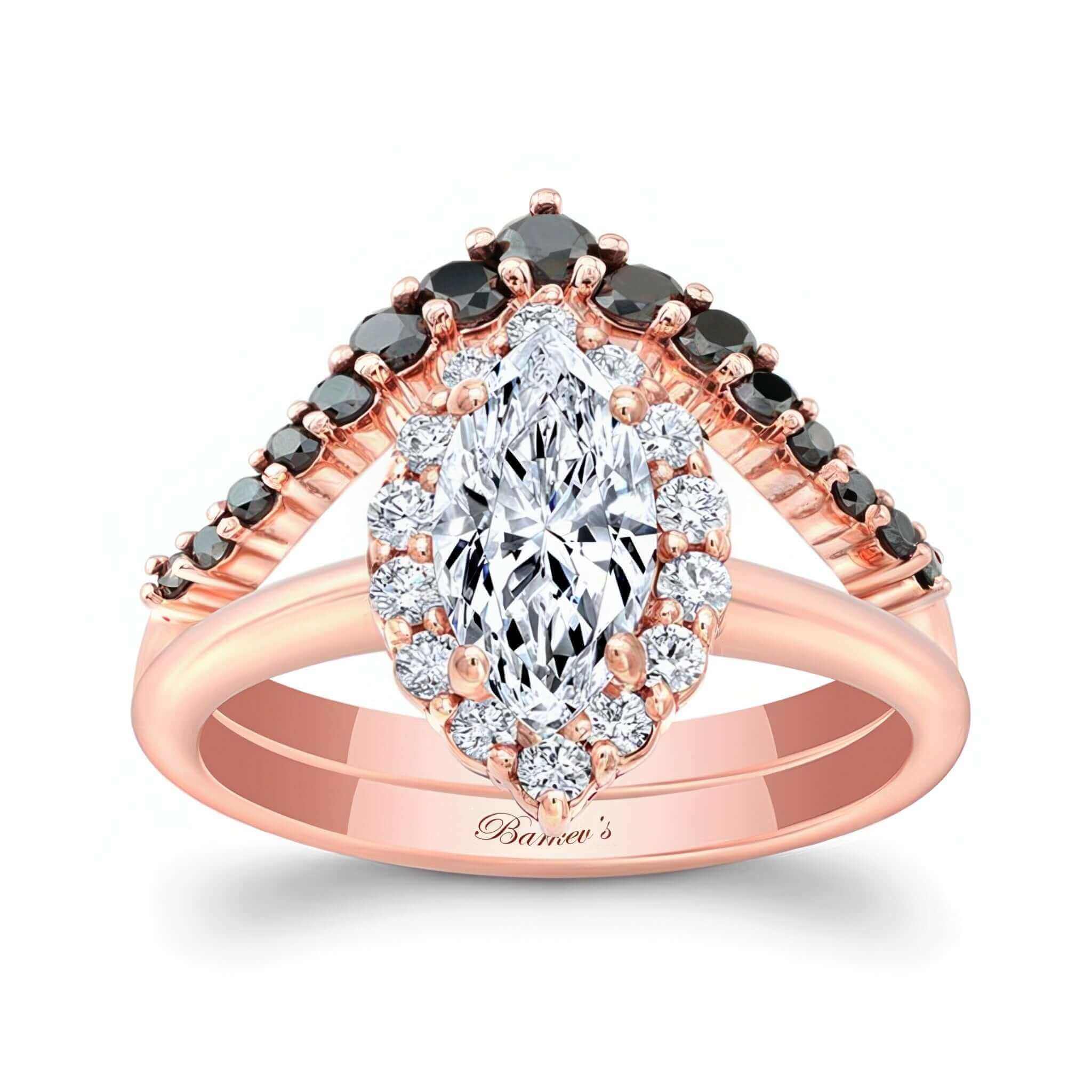 Marquise Cut Diamond Wedding Set With Black Diamonds