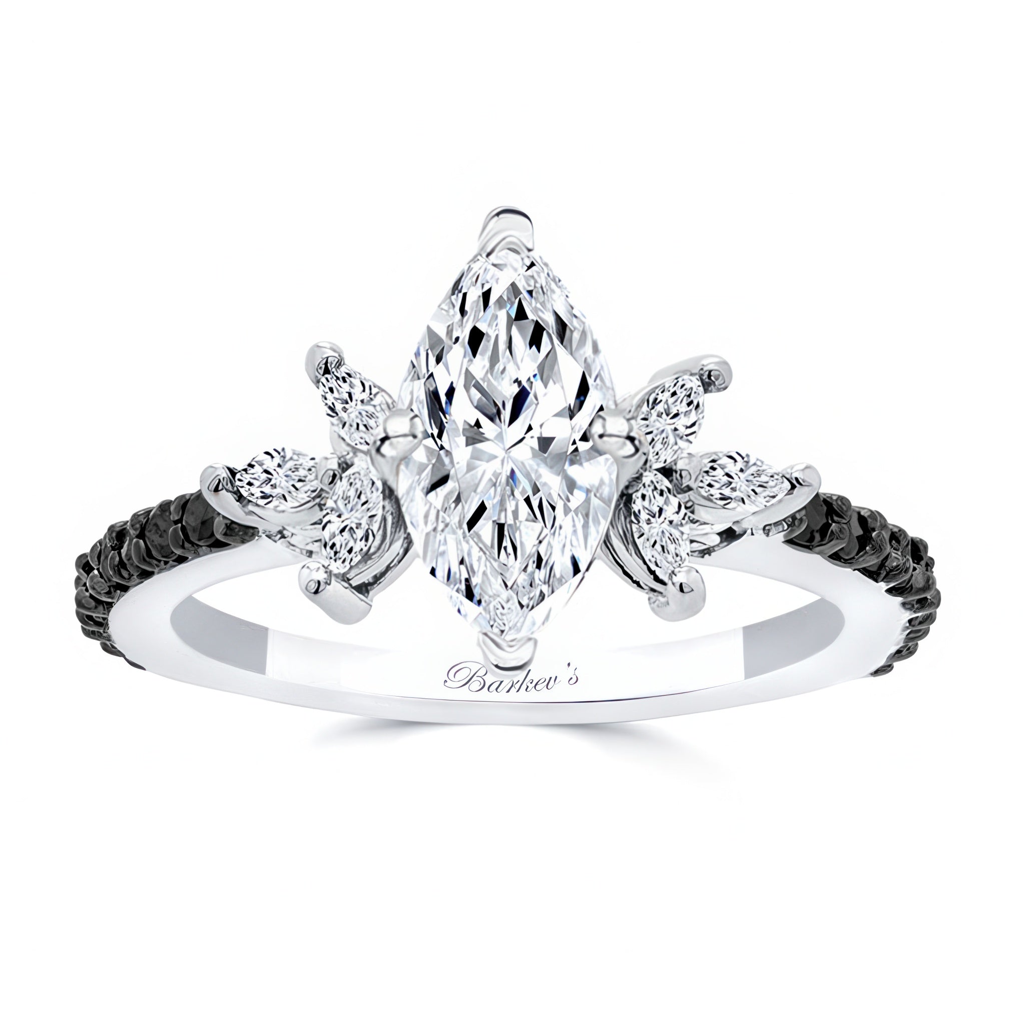 Marquise Cut Black Diamond Accent Engagement Ring