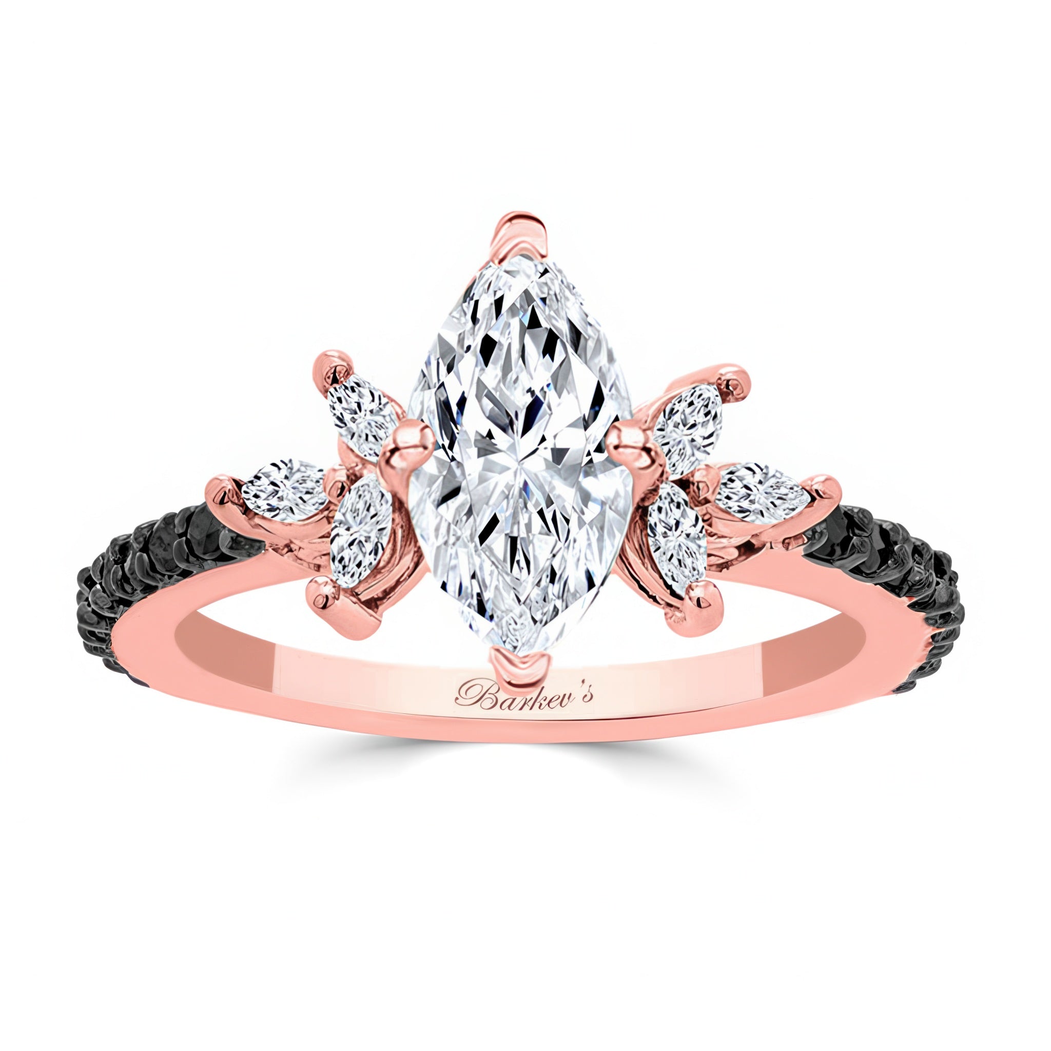Marquise Cut Black Diamond Accent Engagement Ring