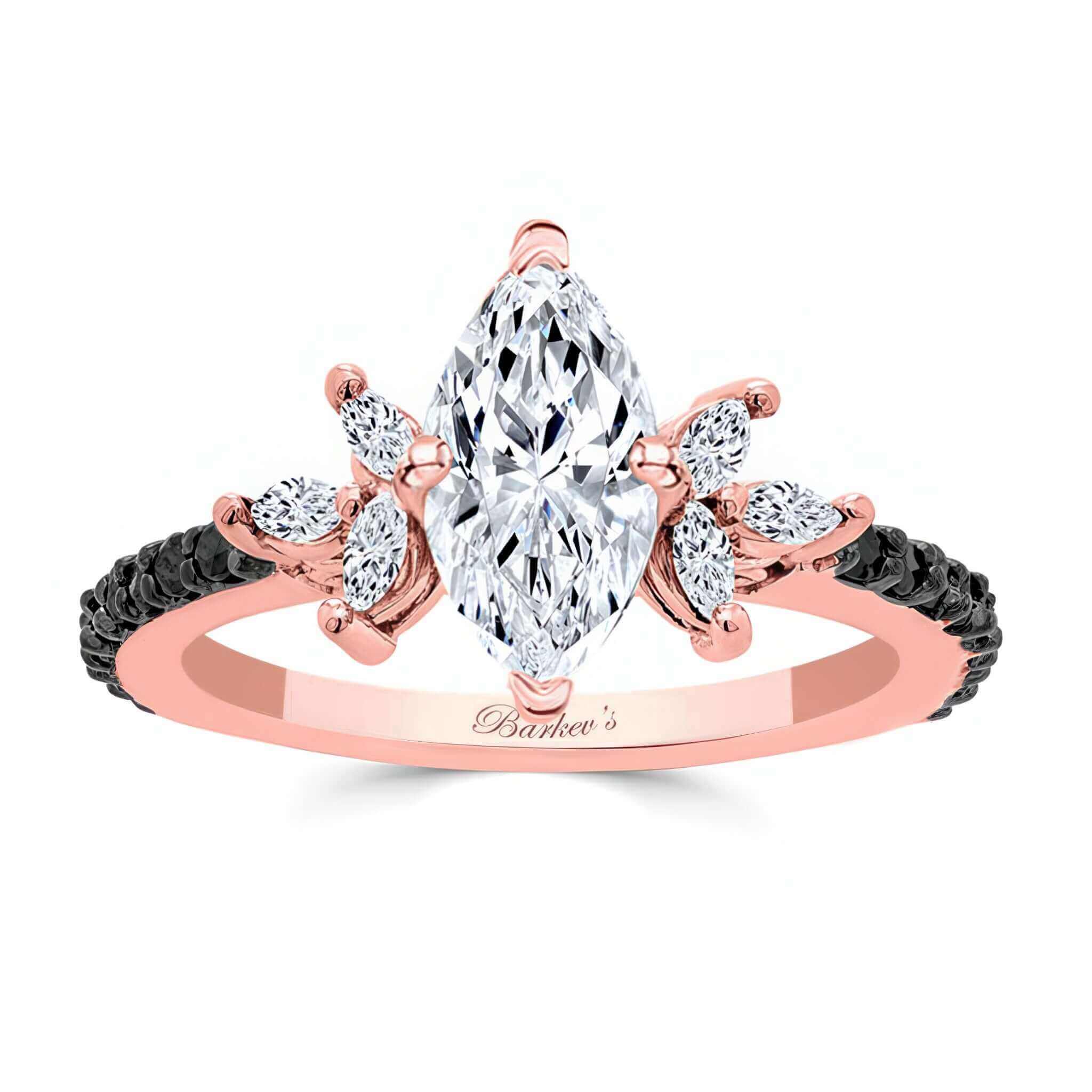Marquise Cut Lab Diamond Engagement Ring With Black Diamonds