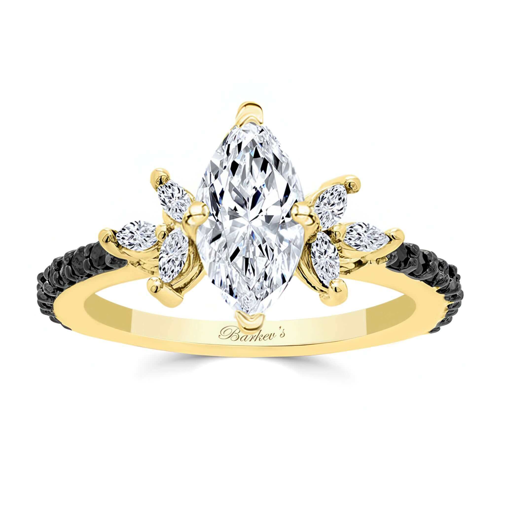 Marquise Cut Lab Diamond Engagement Ring With Black Diamonds