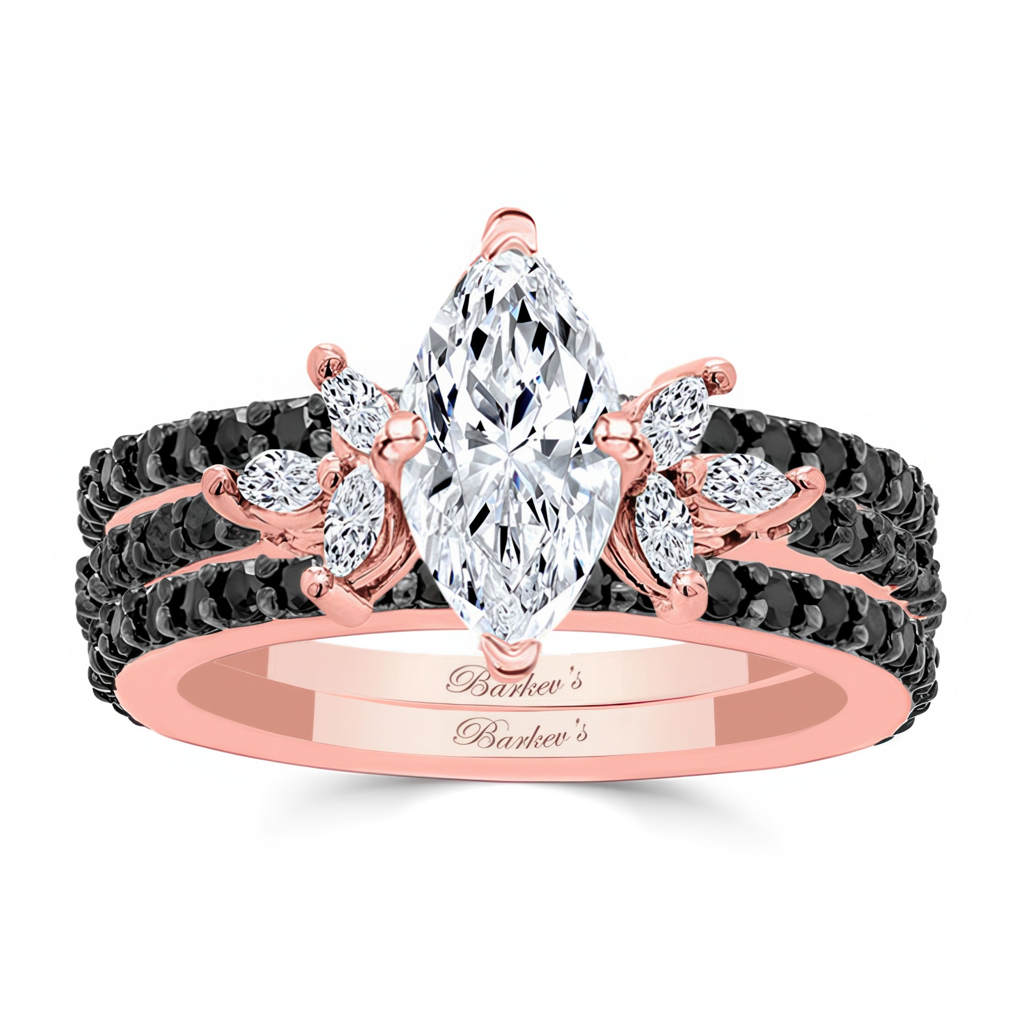 Marquise Cut Moissanite Bridal Set With 2 Bands And Black Diamonds