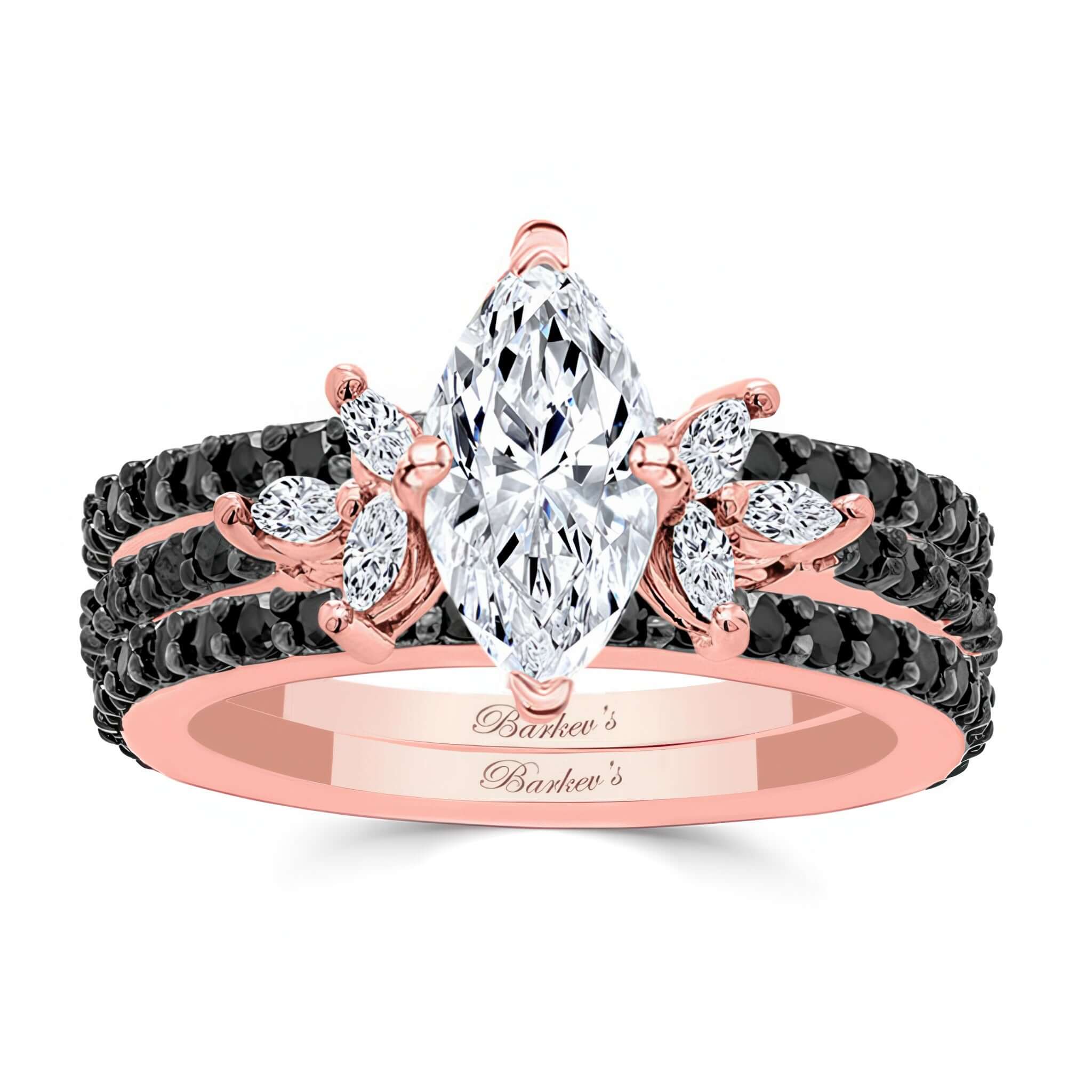 Marquise Cut Black Diamond Accent Bridal Set With 2 Bands
