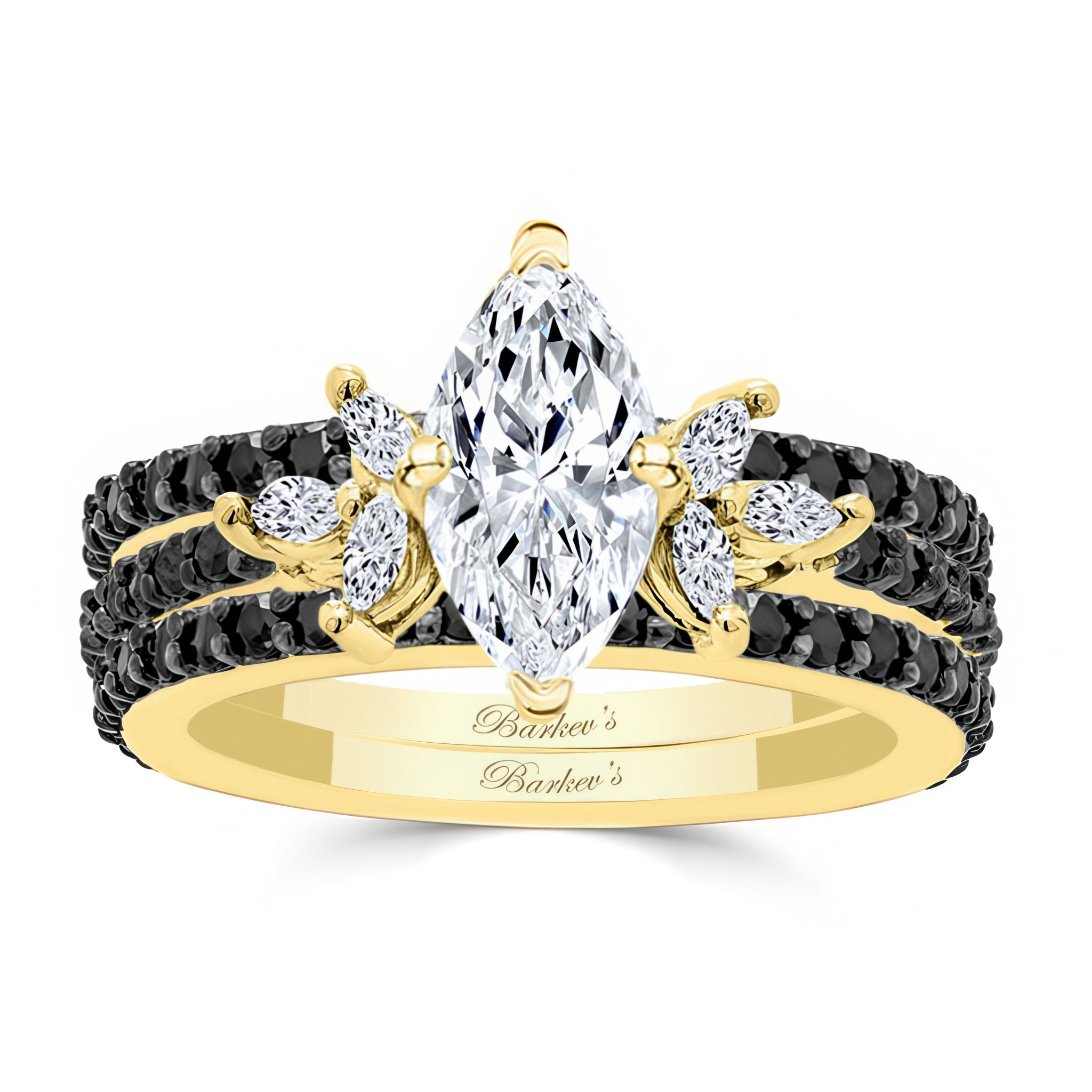 Marquise Cut Moissanite Bridal Set With 2 Bands And Black Diamonds