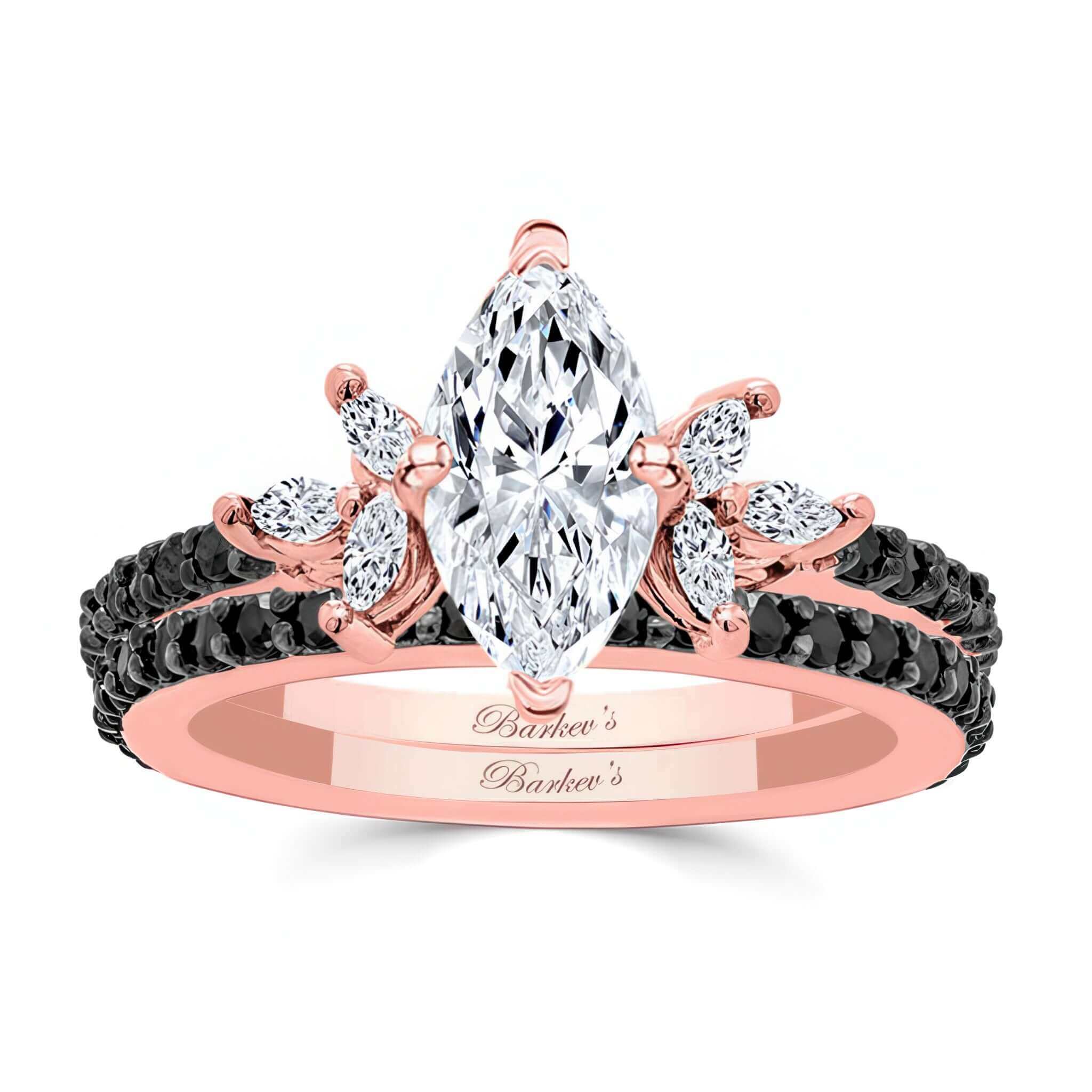 Marquise Cut Black Diamond Accent Bridal Set