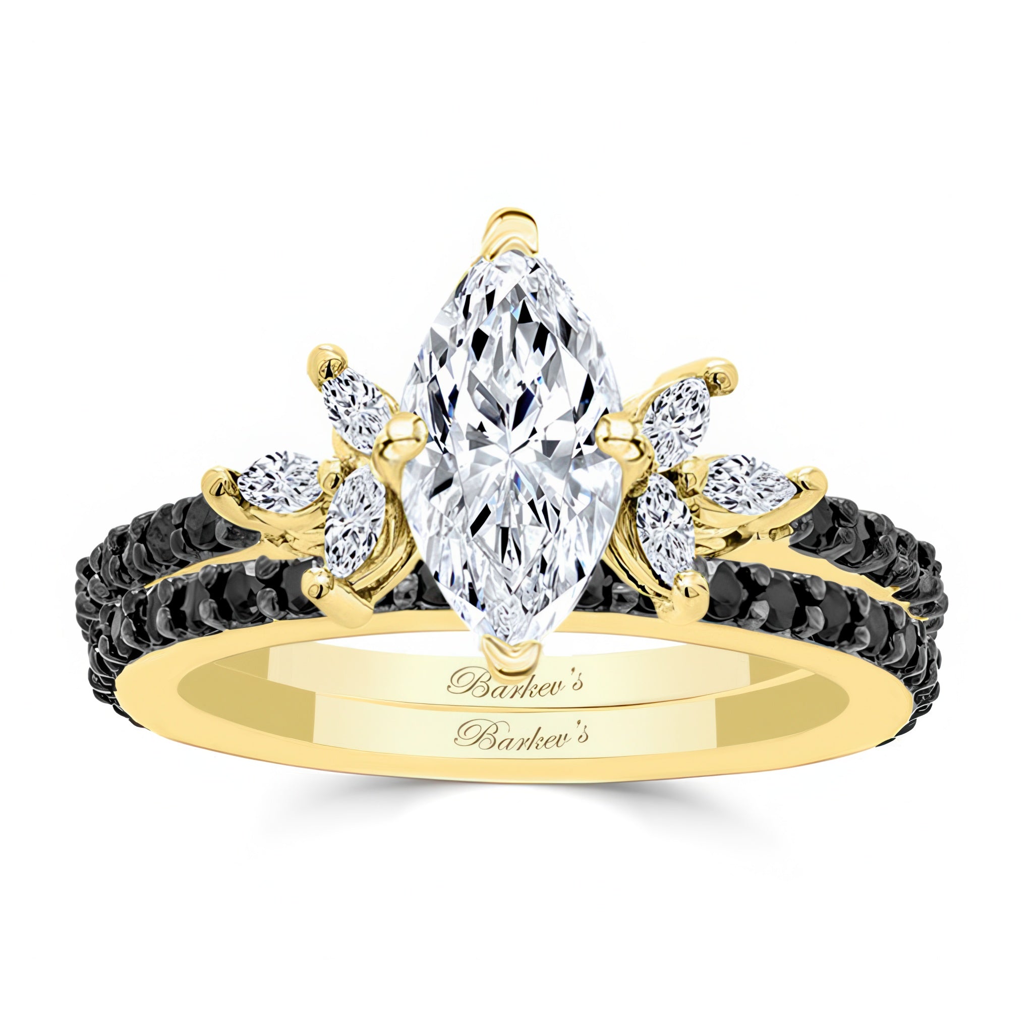 Marquise Cut Moissanite Bridal Set With Black Diamonds