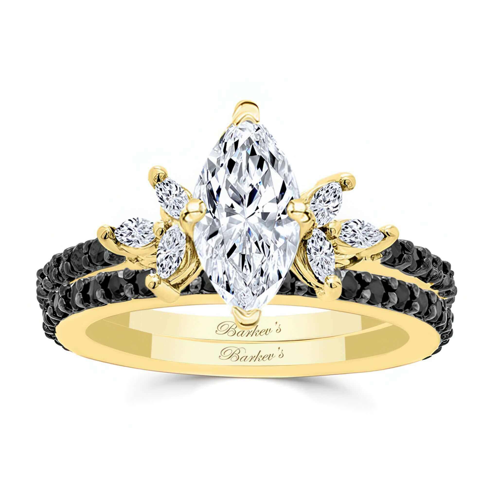 Marquise Cut Black Diamond Accent Bridal Set