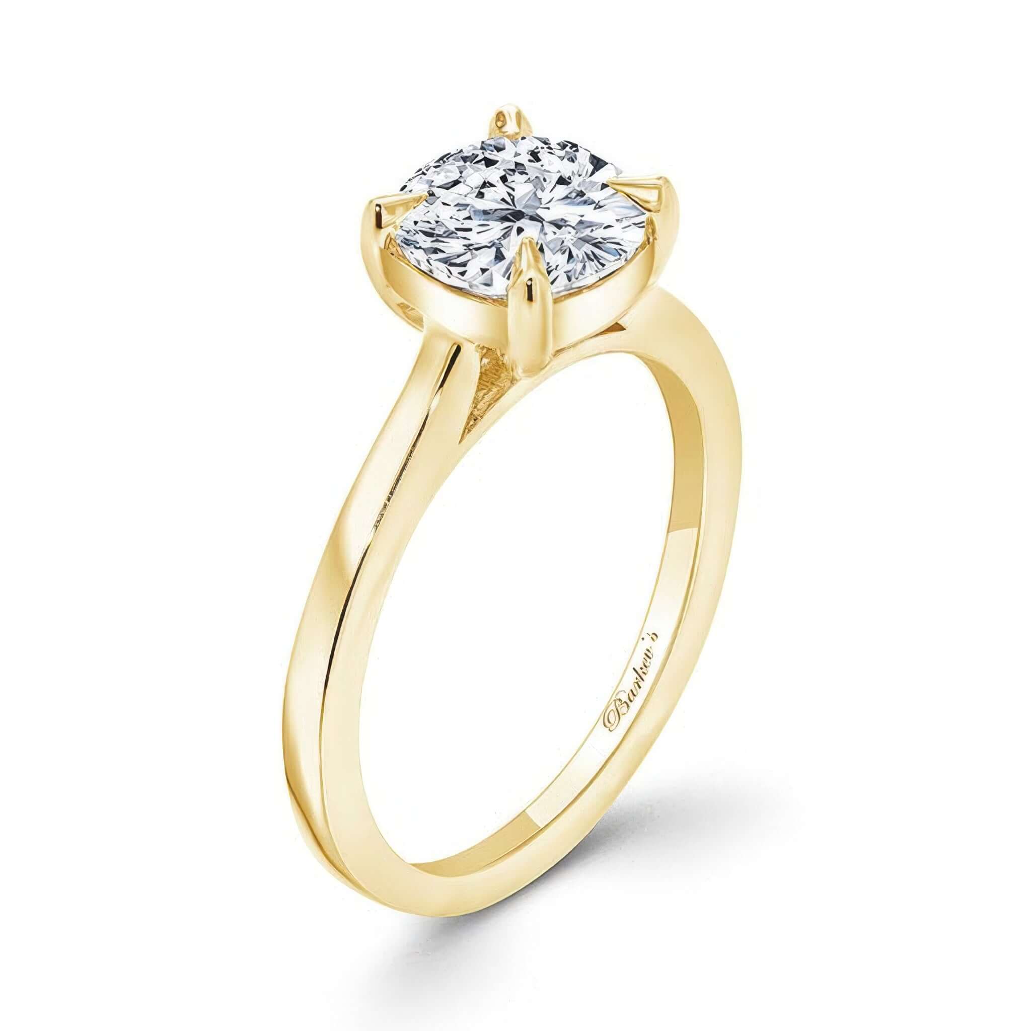 2 Carat Cushion Cut Lab Diamond Solitaire Engagement Ring in yellow gold with a stunning cushion cut diamond centerpiece.