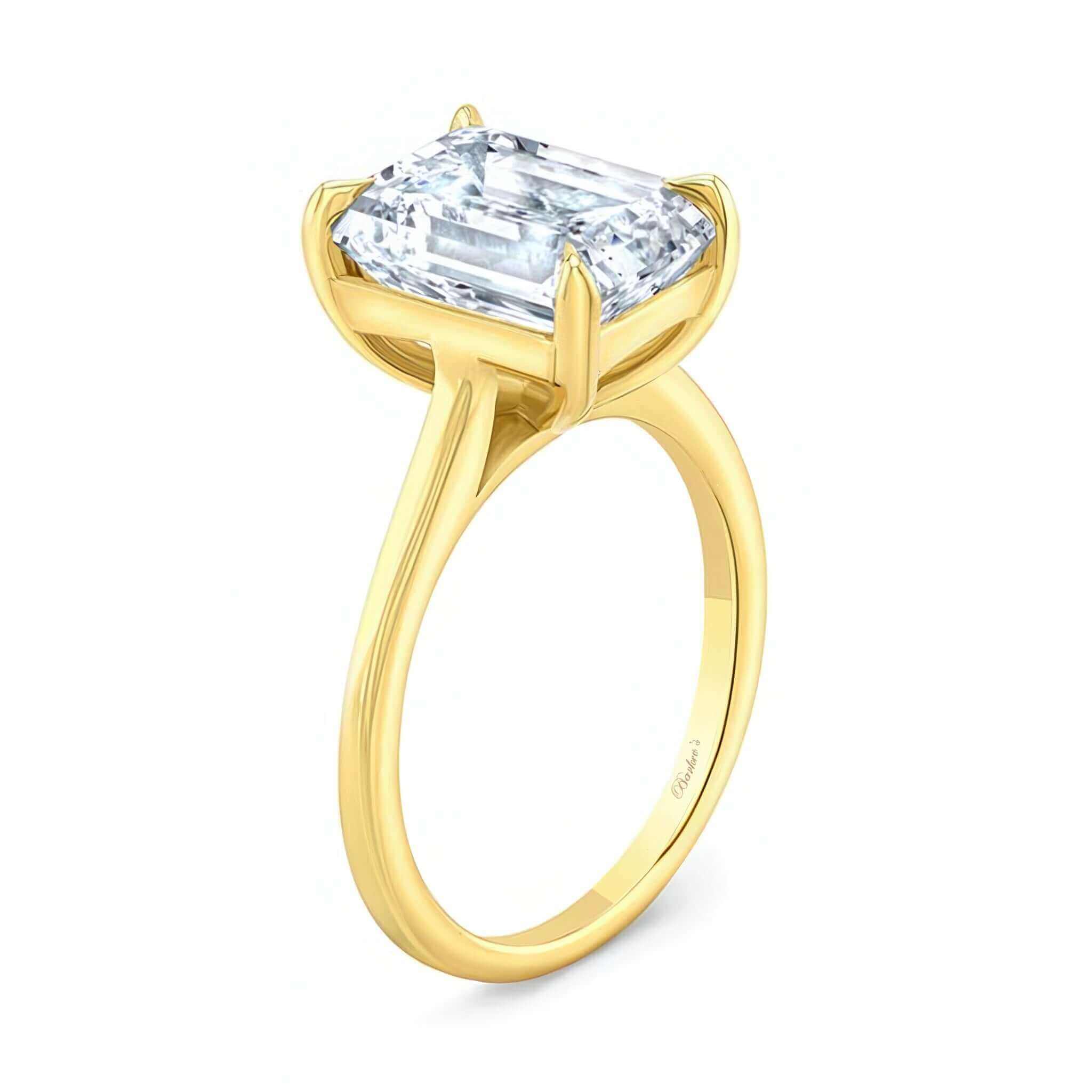 2 Carat Emerald Cut Lab Diamond Solitaire Engagement Ring in yellow gold setting showcasing a stunning lab diamond centerpiece.