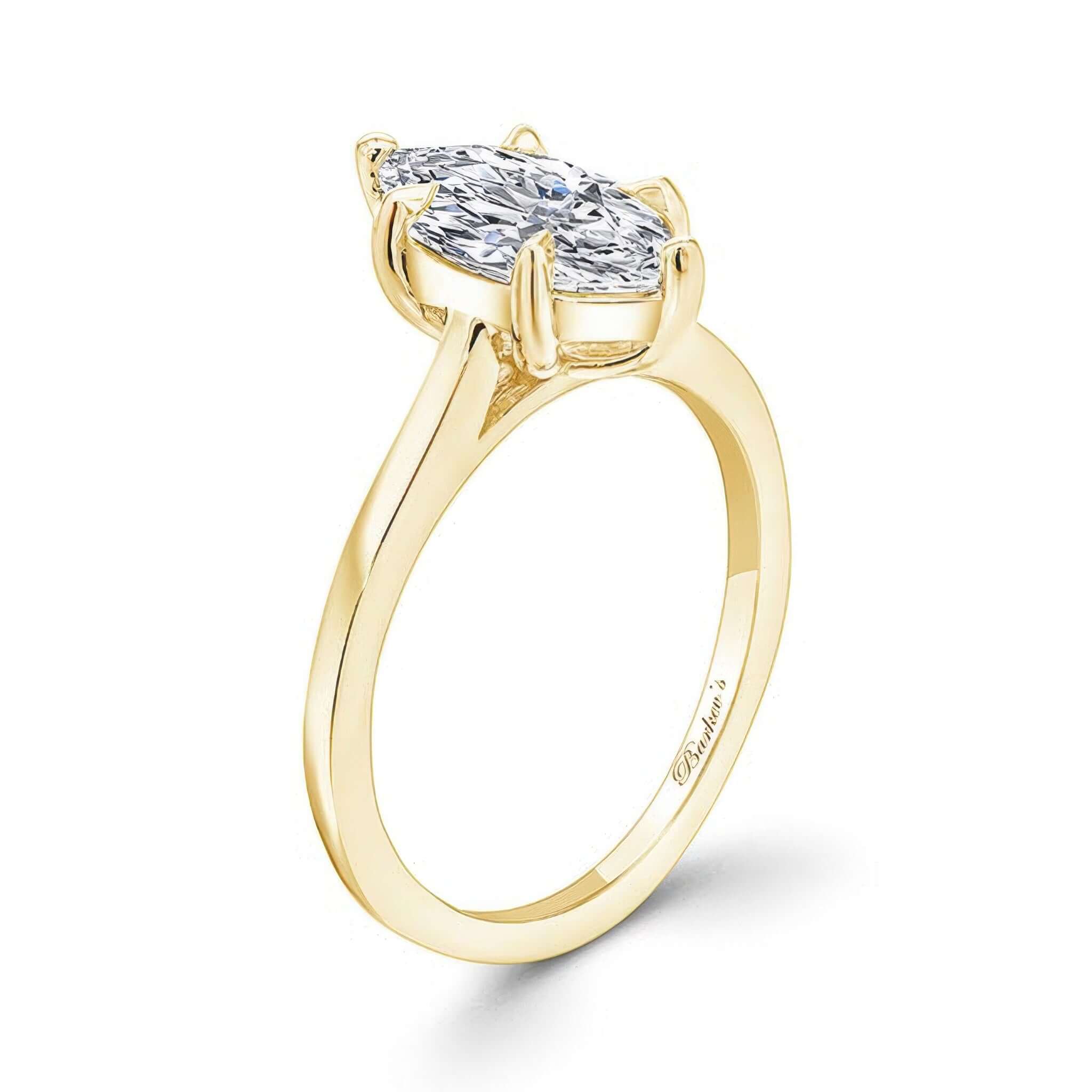 2 Carat Marquise Cut Lab Diamond Solitaire Engagement Ring with a yellow gold band showcasing a sparkling centerpiece.