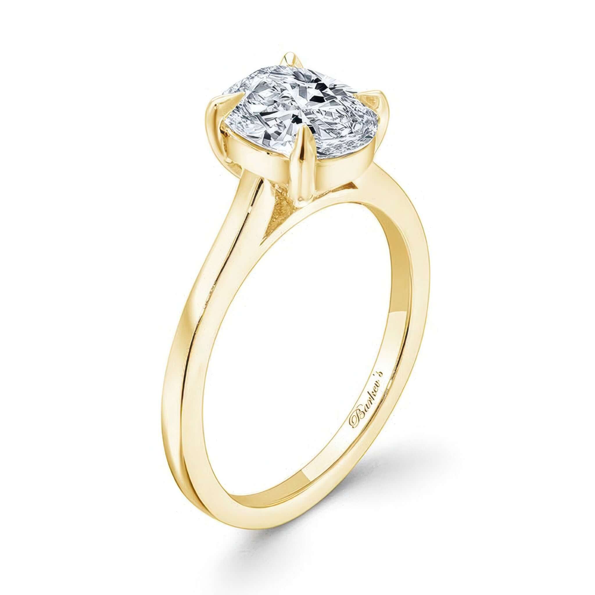 2 Carat Oval Cut Lab Diamond Solitaire Engagement Ring with a yellow gold shank highlighting the center diamond.