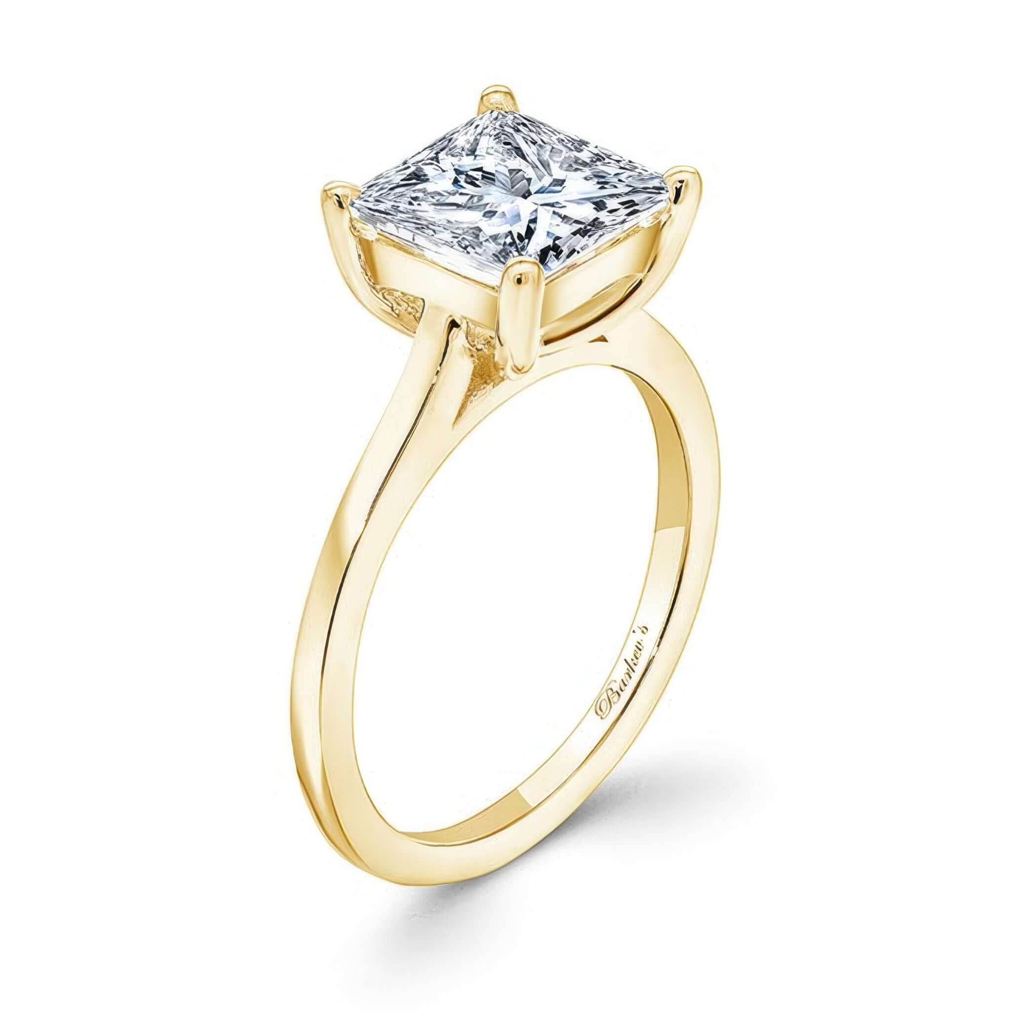 2 Carat Princess Cut Lab Diamond Solitaire Engagement Ring in yellow gold with a sparkling diamond centerpiece.