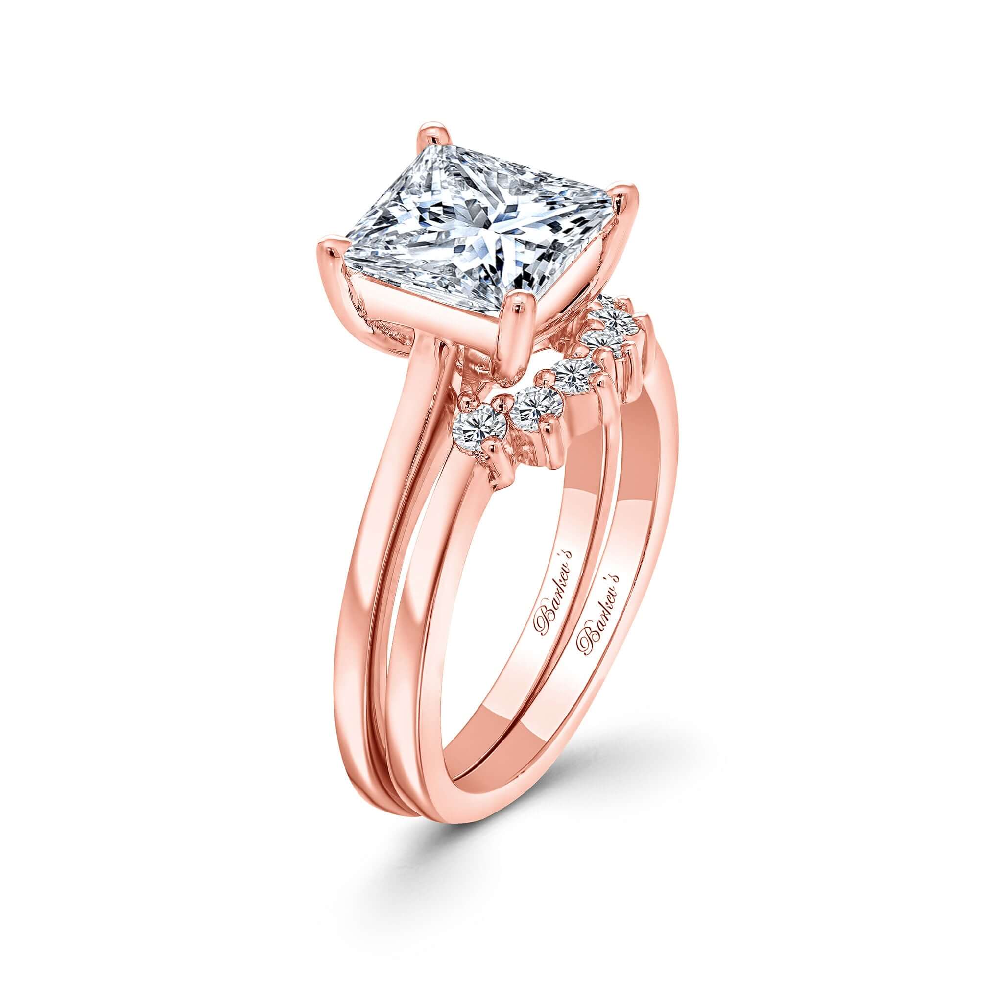 2 Carat Princess Cut Diamond Bridal Set in rose gold with princess cut center diamond and matching wedding band.