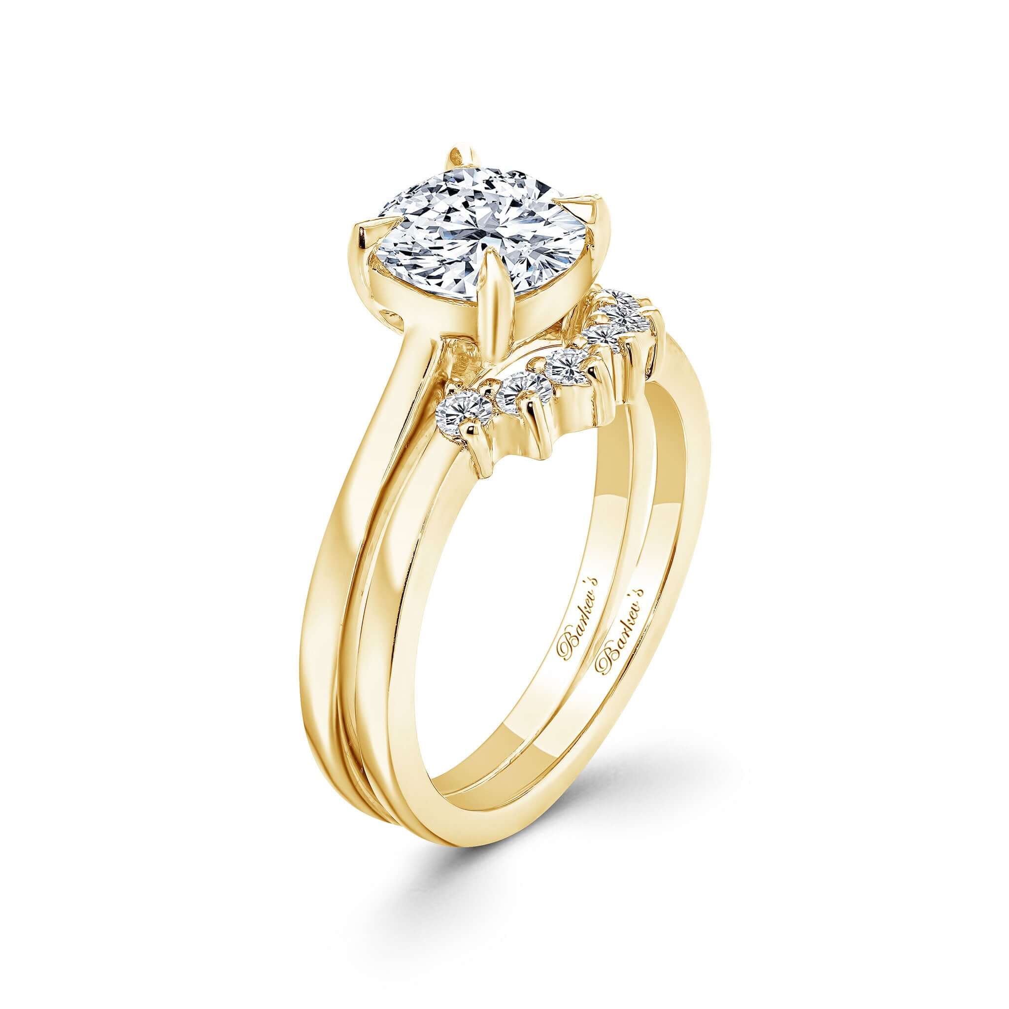 2 Carat Cushion Cut Diamond Bridal Set featuring a stunning cushion cut diamond in a gold setting.