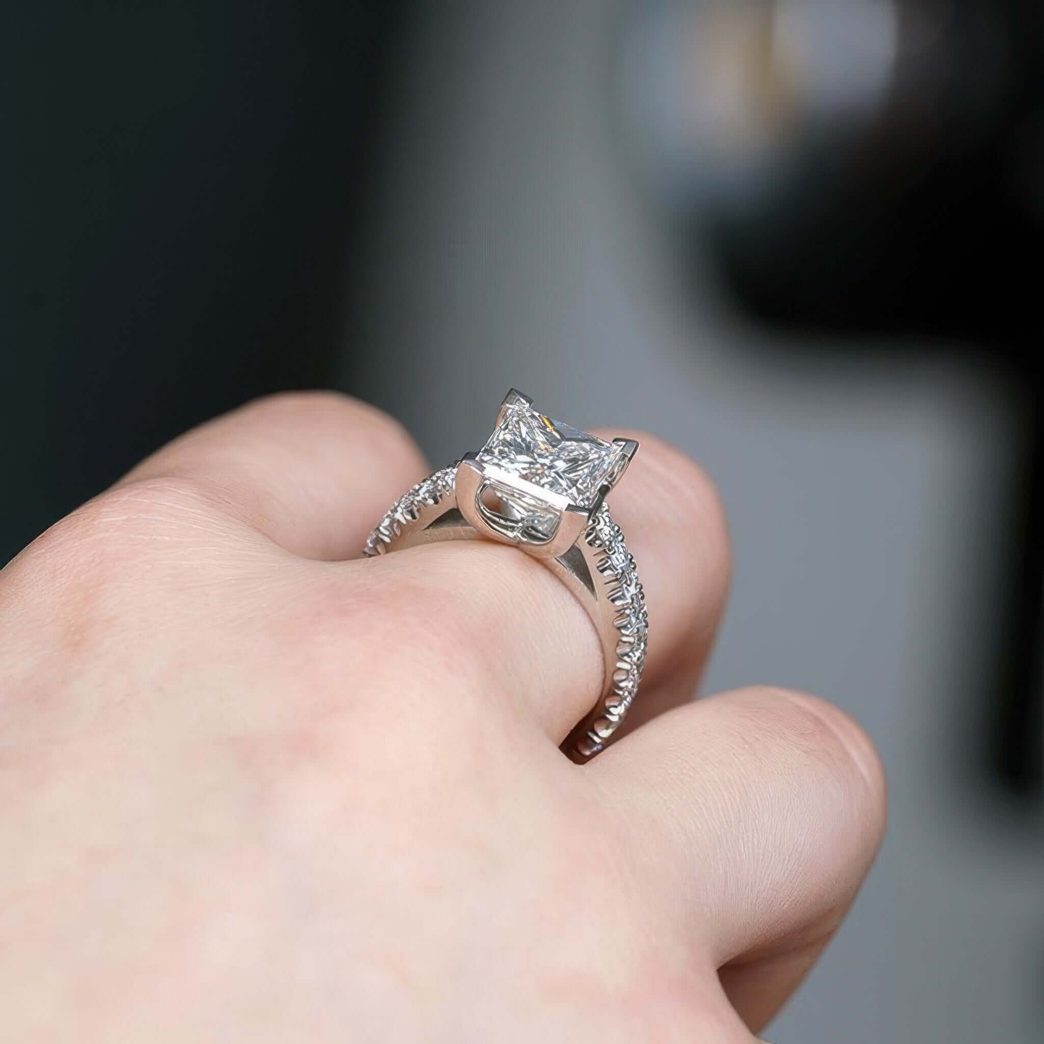4 Carat Princess Cut Diamond Ring 18k White Gold