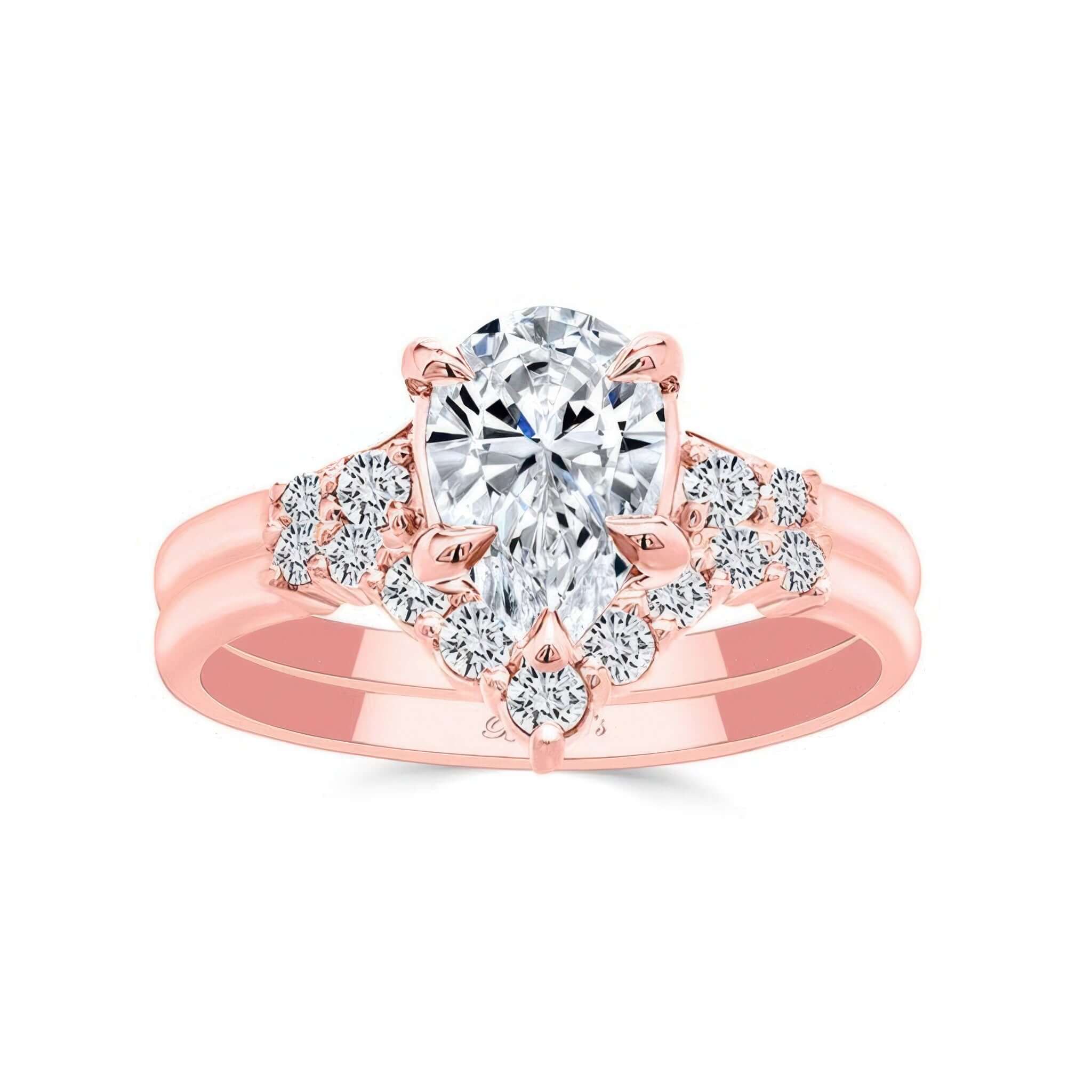 Modern 2 Carat Pear Shape Diamond Wedding Ring Set