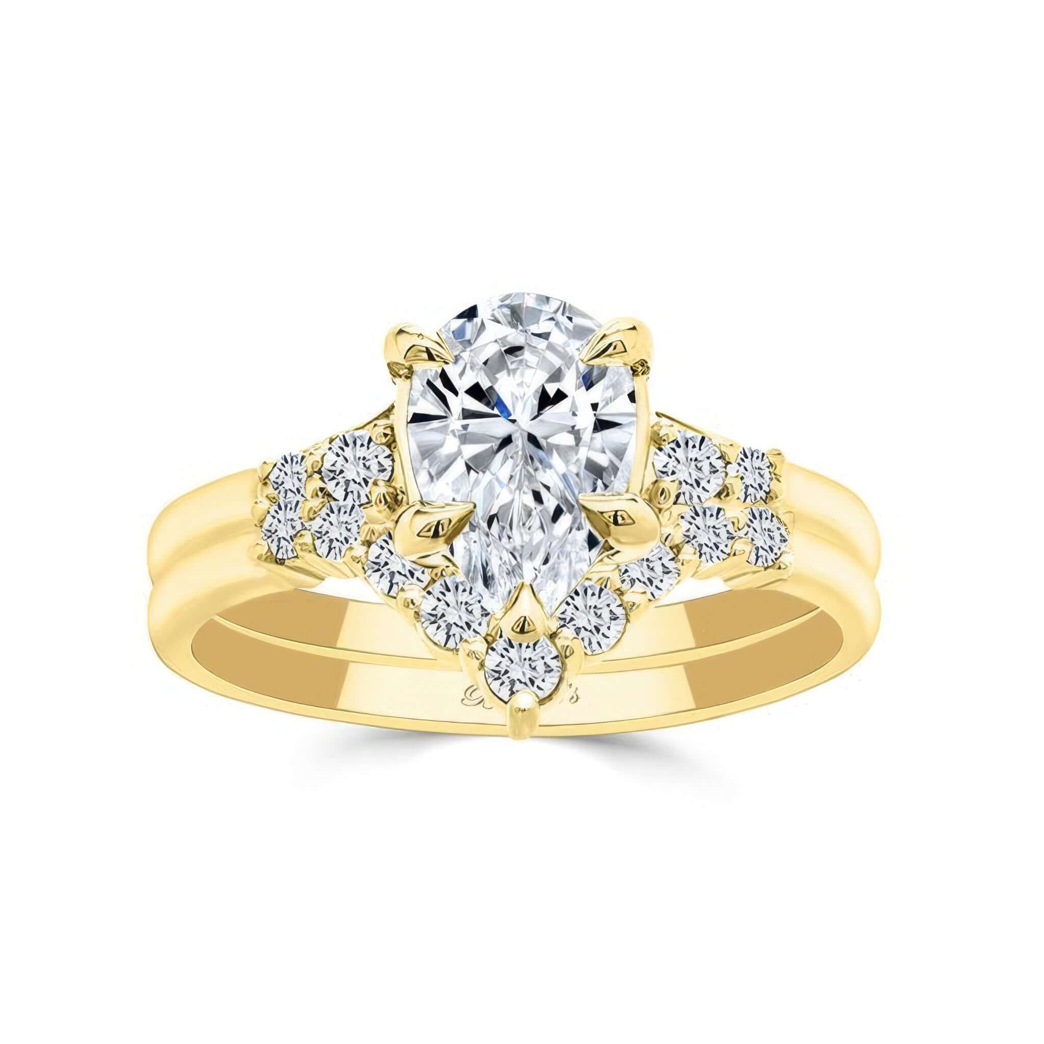 Modern 2 Carat Pear Shape Diamond Wedding Ring Set