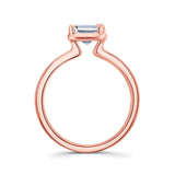 Elegant double band 2 carat emerald cut diamond solitaire ring in rose gold.