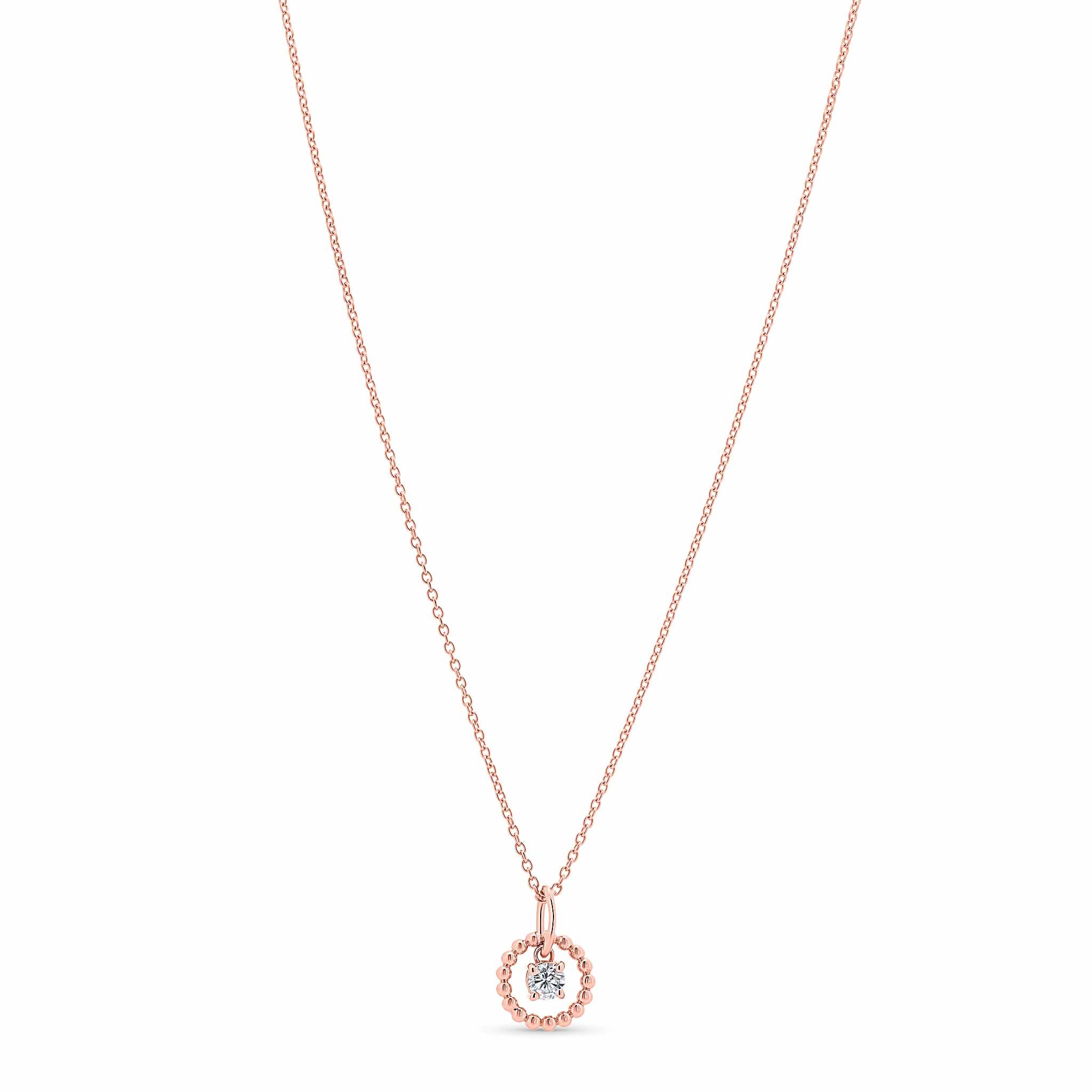 Round Beaded Lab Grown Diamond Gold Pendant Necklace