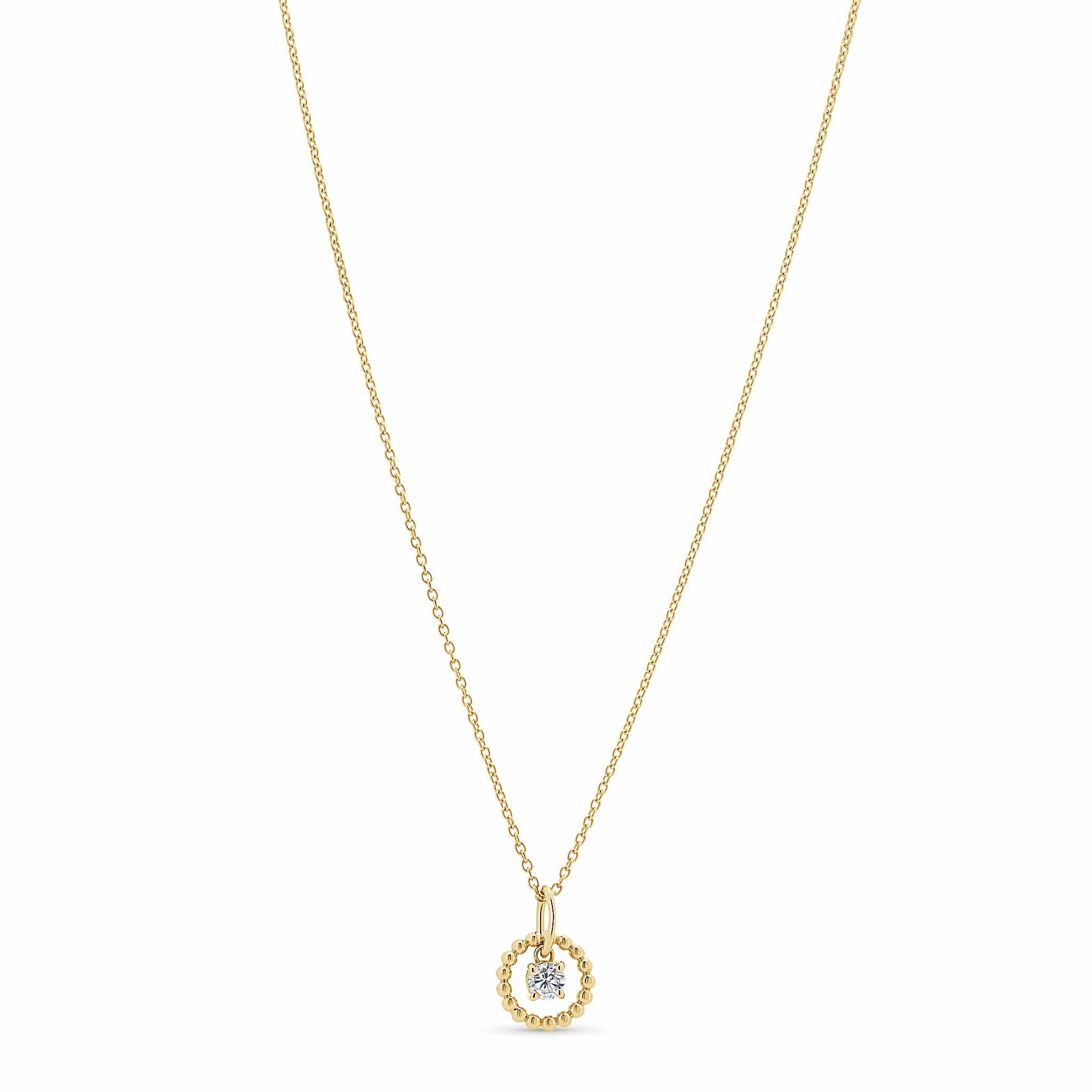 Round Beaded Lab Grown Diamond Gold Pendant Necklace